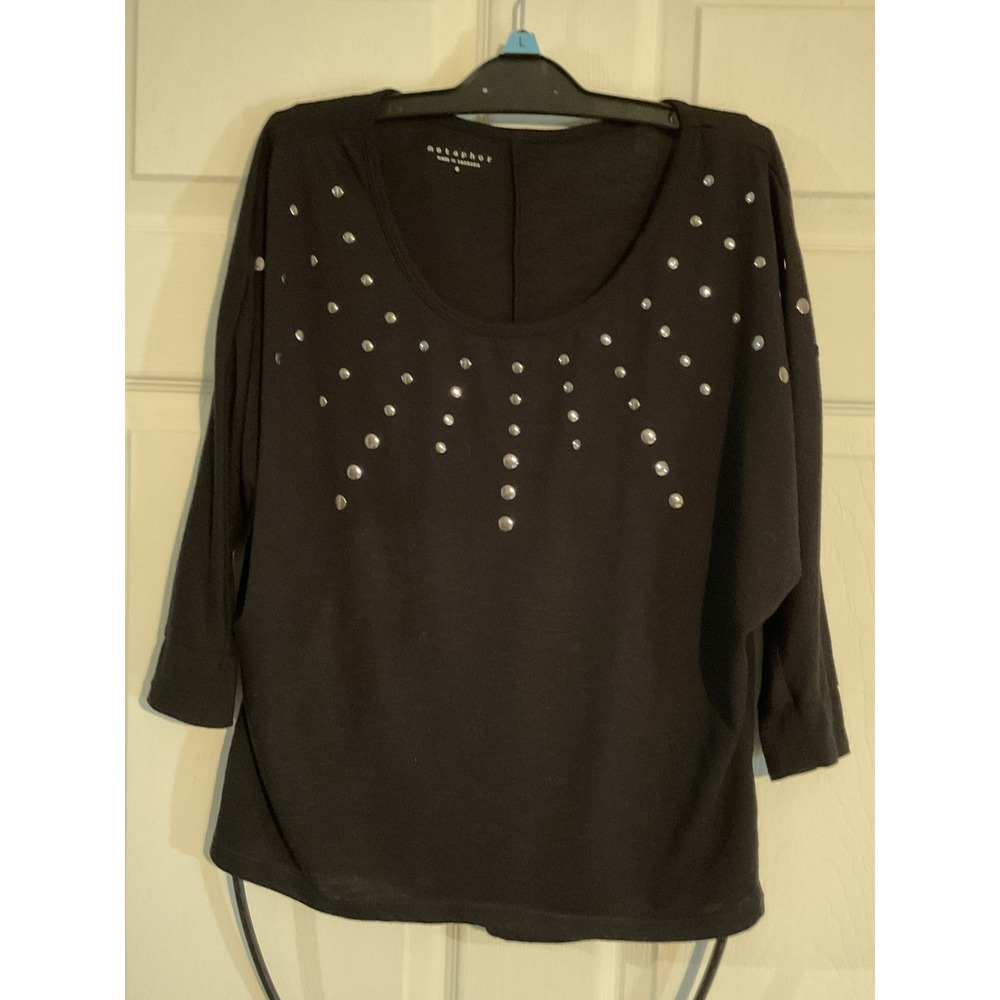 Metaphor Black Studded Scoop Neck Dolman Sleeve Top Small RN 15099